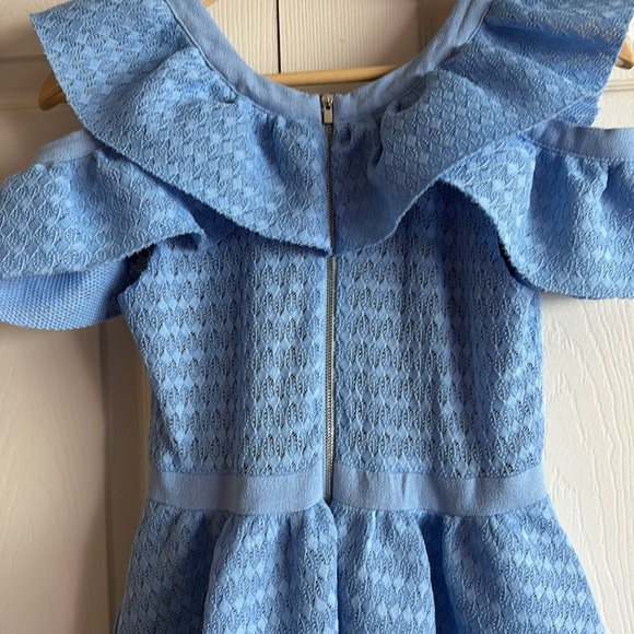 Maje Sky Blue Ruffle Mini Dress Cold Shoulder Reglisse - Picture 15 of 15